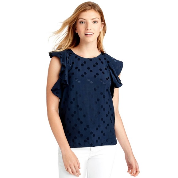 Vineyard Vines Polka Dot Navy Flutter Sleeve Top - Picture 2 of 6